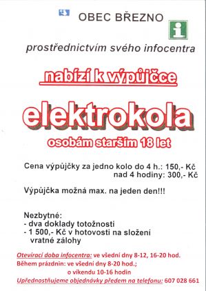 OBEC BŘEZNO PŮJČUJE ELEKTROKOLA