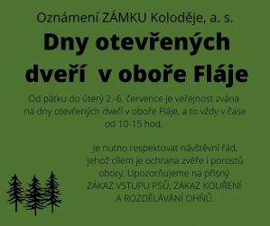 OBORA FLÁJE OTEVŘENA 2. - 6.7.2021