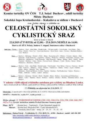 CELOSTÁTNÍ SOKOLSKÝ CYKLISTICKÝ SRAZ 22.8.2019 - 25.8.2019