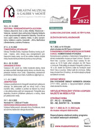 PROGRAM OBLASTNÍHO MUZEA A GALERIE V MOSTĚ NA ČERVEN/ČERVENEC 2022