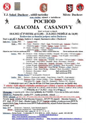 POCHOD GIACOMA CASANOVY/CELOSTÁTNÍ SOKOLSKÝ CYKLISTICKÝ SRAZ, 18. 8. - 21. 8. 2022