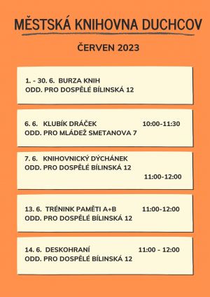 MĚSTSKÁ KNIHOVNA DUCHCOV - PLÁN AKCÍ ČERVEN 2023