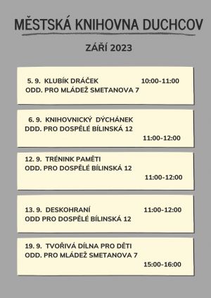 MĚSTSKÁ KNIHOVNA DUCHCOV - PLÁN AKCÍ NA ZÁŘÍ 2023