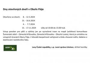 DNY OTEVŘENÝCH DVEŘÍ V OBOŘE FLÁJE 8. -12. 5., 15. - 16. 6., 4. - 7. 7., 15. - 17. 11. 2024