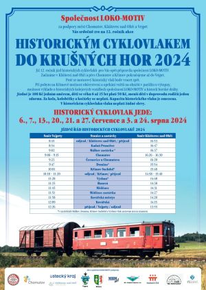 HISTORICKÝM VLAKEM DO KRUŠNÝCH HOR 6., 7., 13., 20., 21., 27. 7. A 3., 24. 8. 2024