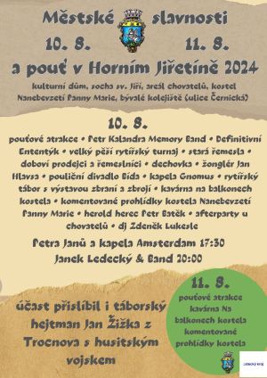 MĚSTSKÉ SLAVNOSTI A POUŤ V HORNÍM JIŘETÍNĚ, 10. – 11. 8. 2024